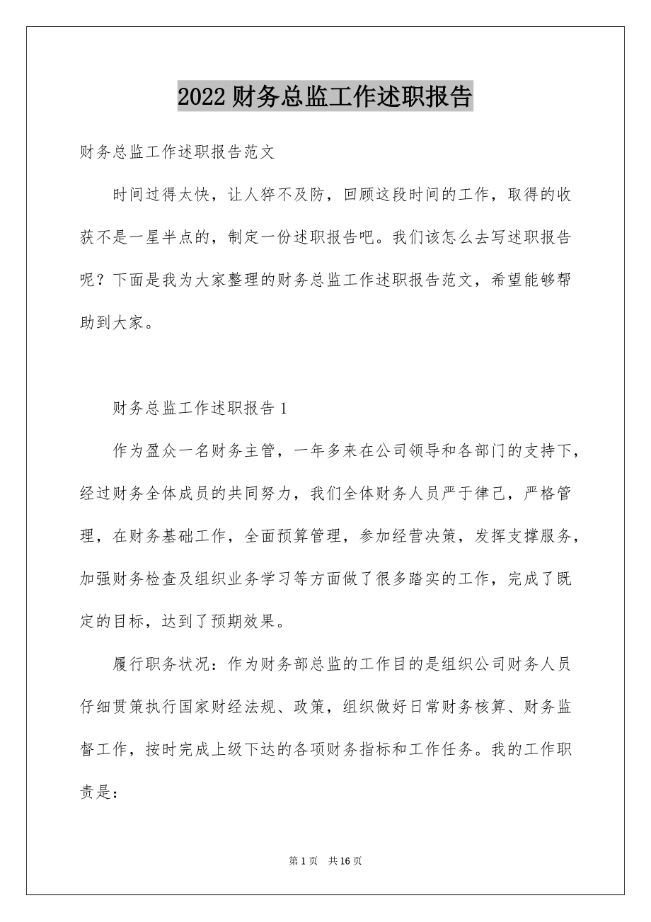 2022财务总监工作述职报告.docx_第1页