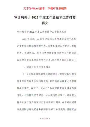 审计局关于2022年度工作总结和工作打算范文.docx