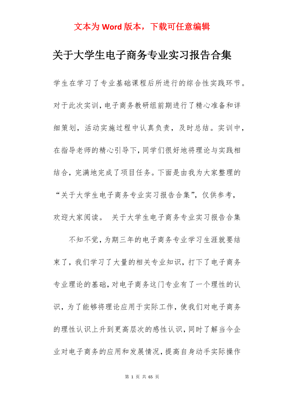 关于大学生电子商务专业实习报告合集.docx_第1页