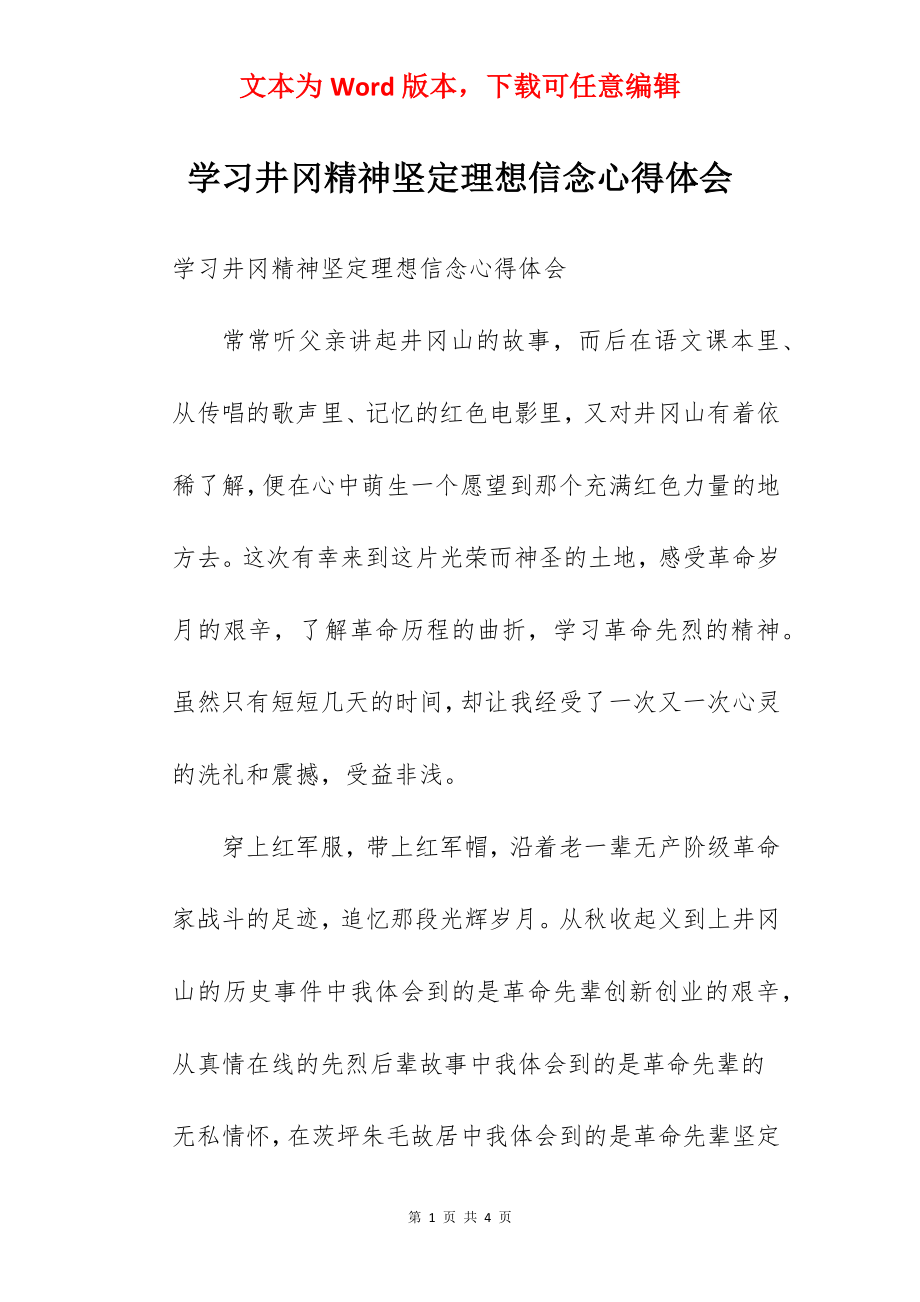 学习井冈精神坚定理想信念心得体会.docx_第1页