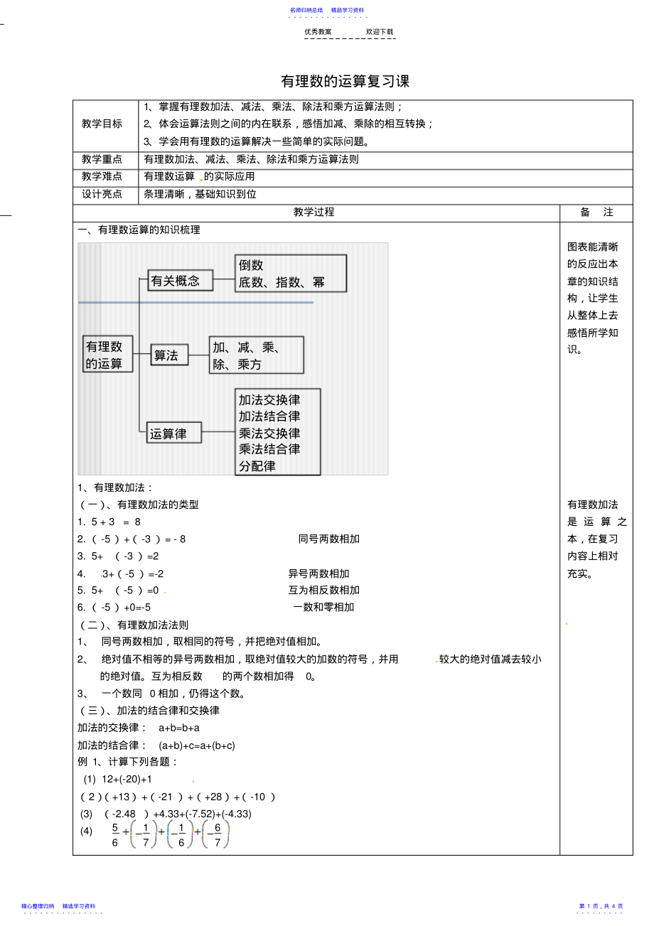 2022年七年级数学上册有理数的运算复习课教案浙教版 2.pdf_第1页