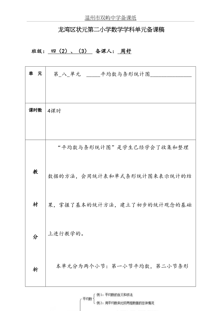 新人教版小学数学四年级下册第八单元《平均数与条形统计图》.doc_第2页