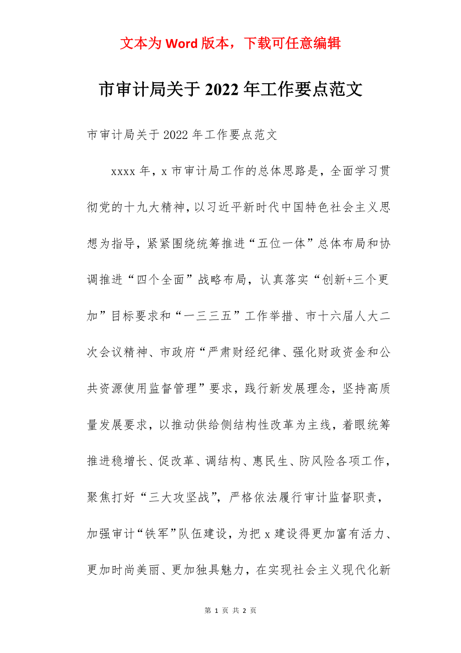 市审计局关于2022年工作要点范文.docx_第1页