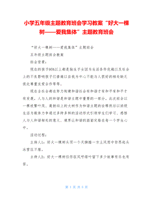 小学五年级主题教育班会学习教案“好大一棵树——爱我集体”主题教育班会.doc