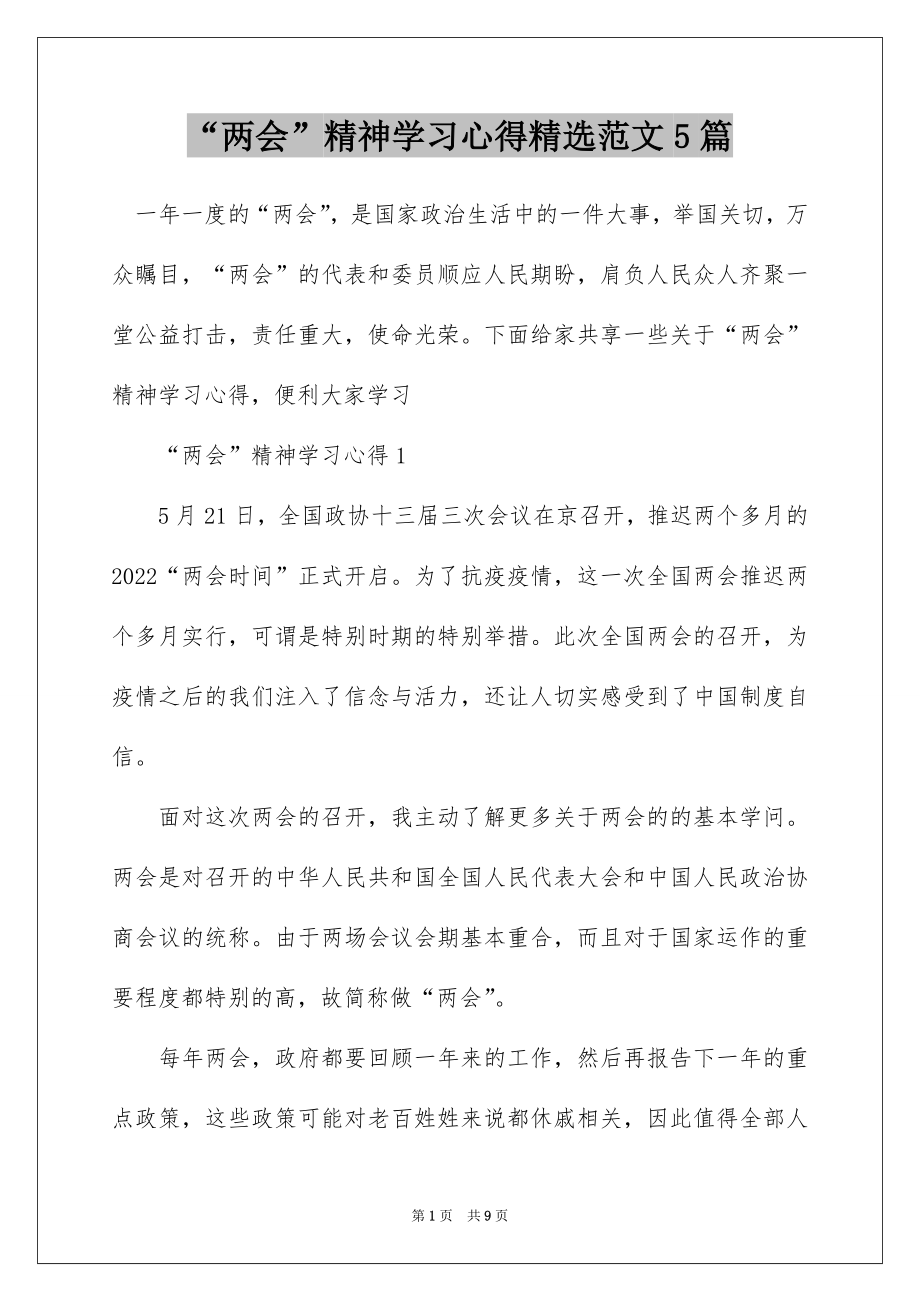 “两会”精神学习心得精选范文5篇.docx_第1页