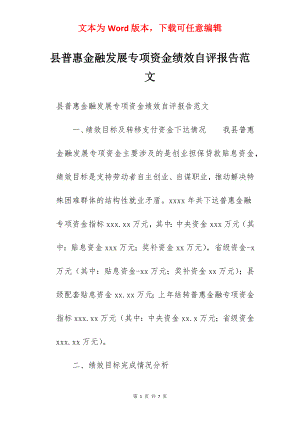 县普惠金融发展专项资金绩效自评报告范文.docx