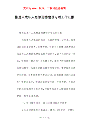 推进未成年人思想道德建设专项工作汇报.docx