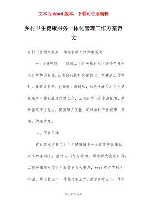 乡村卫生健康服务一体化管理工作方案范文.docx