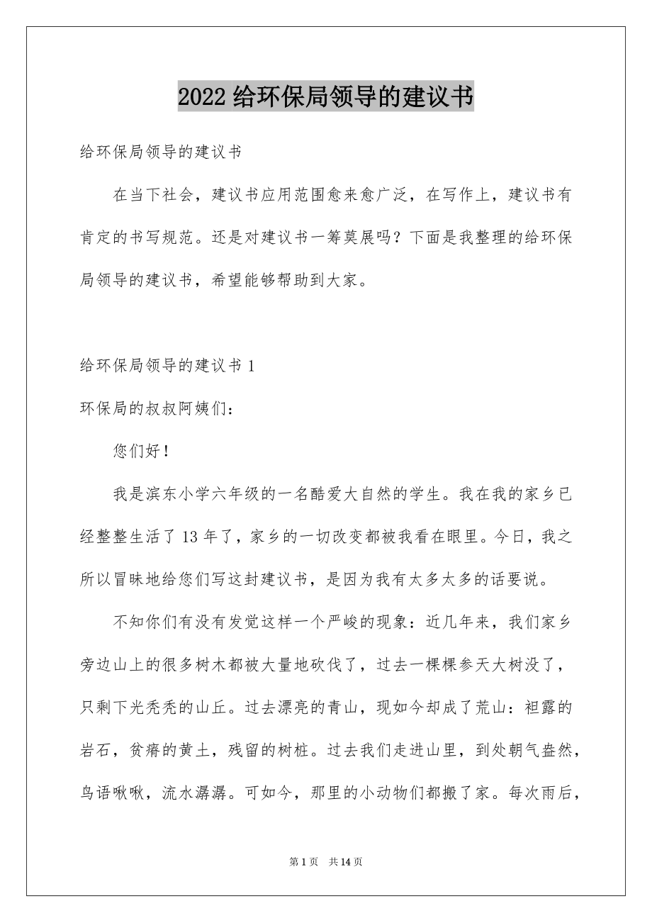 2022给环保局领导的建议书例文.docx_第1页