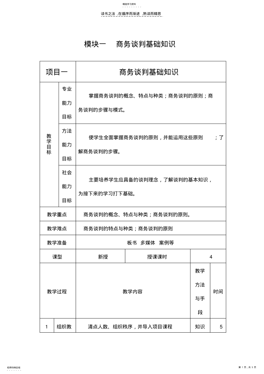 2022年模块一商务谈判基础知识 .pdf_第1页