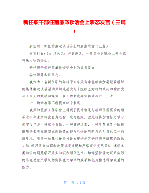 新任职干部任前廉政谈话会上表态发言（三篇）.doc