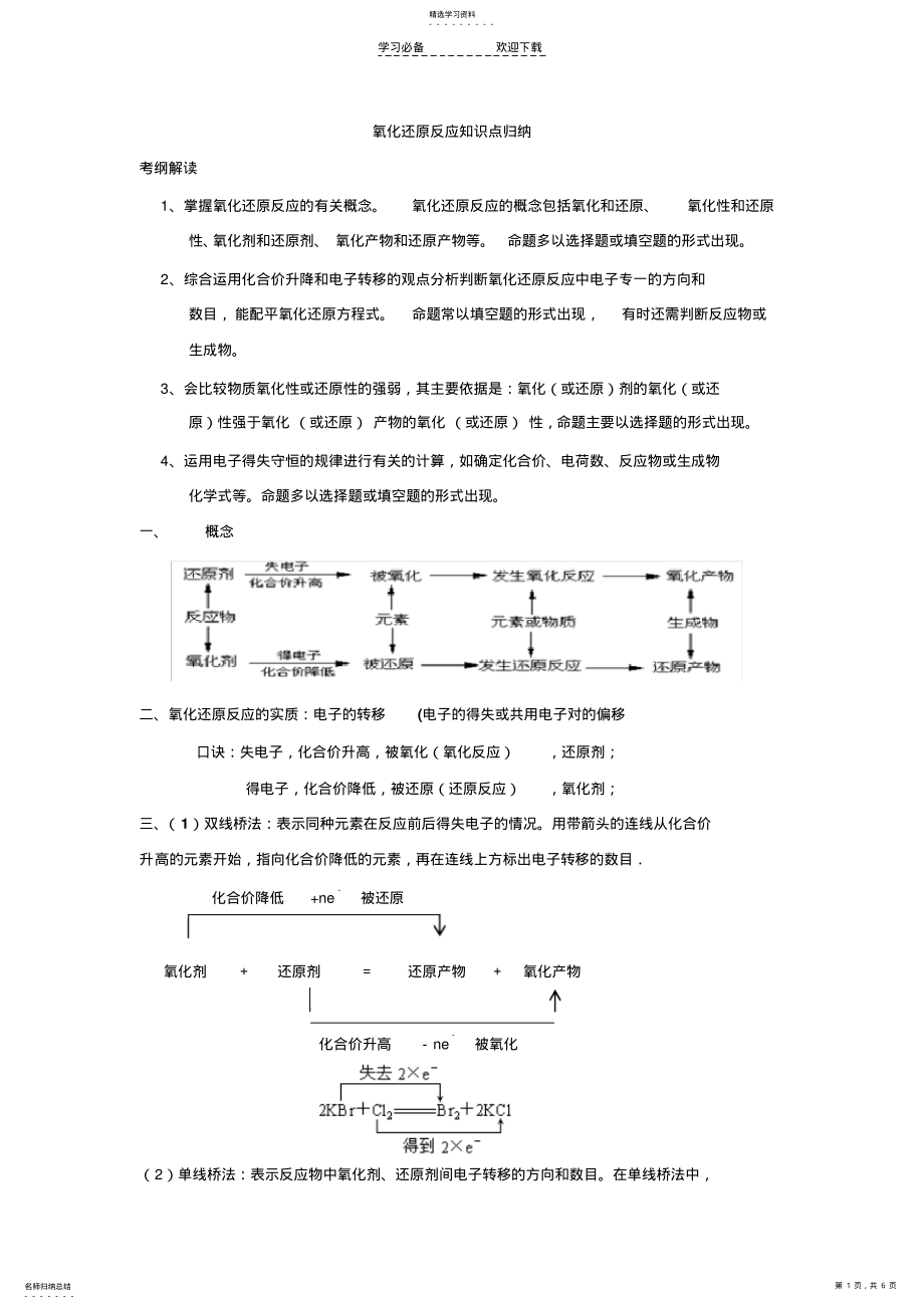 2022年氧化还原反应知识点归纳及练习 .pdf_第1页