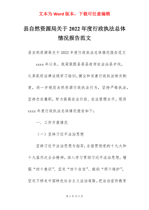 县自然资源局关于2022年度行政执法总体情况报告范文.docx