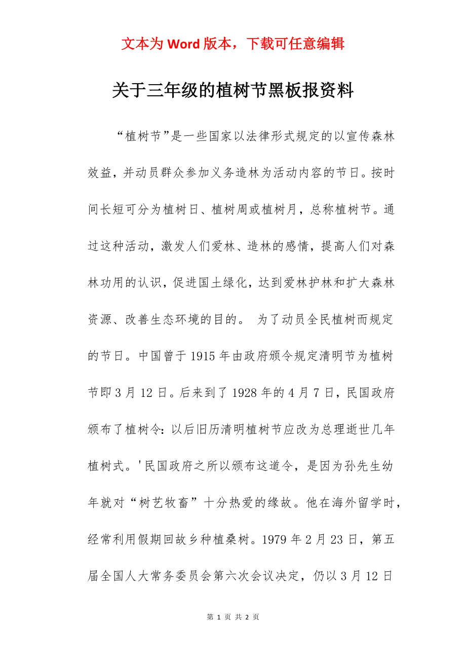 关于三年级的植树节黑板报资料.docx_第1页