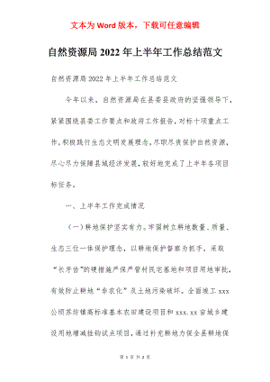 自然资源局2022年上半年工作总结范文.docx