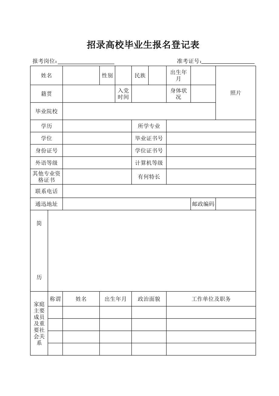 招录高校毕业生报名登记表.pdf_第1页