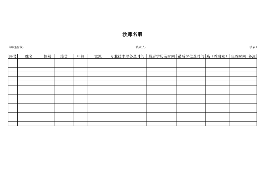 精选行业工作表格数据模板 教师名册.pdf_第1页