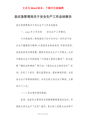 县应急管理局关于安全生产工作总结报告.docx