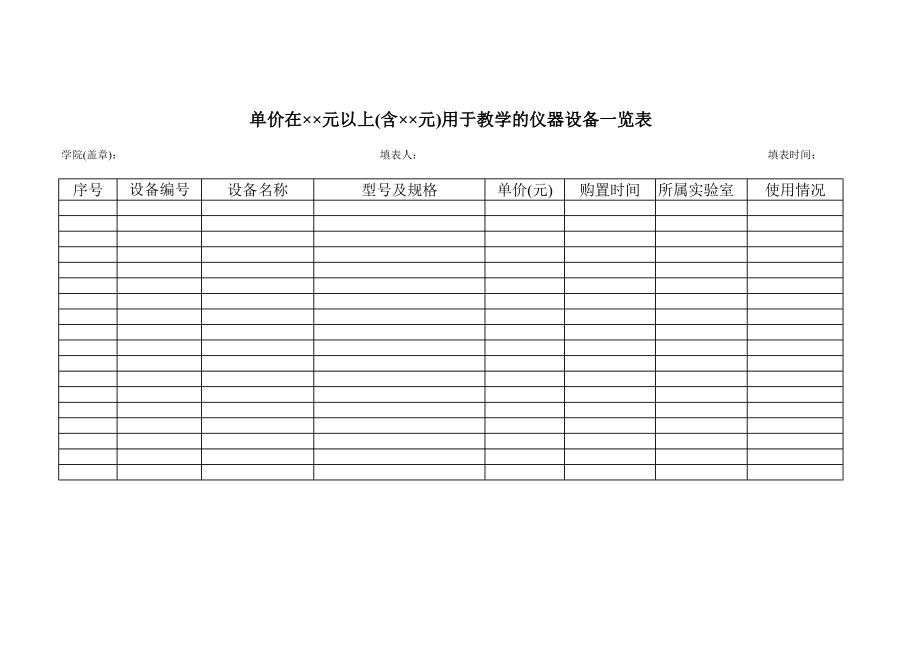 精选行业工作表格数据模板 用于教学的仪器设备一览表.pdf_第1页