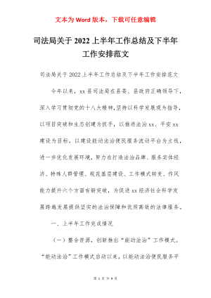 司法局关于2022上半年工作总结及下半年工作安排范文.docx