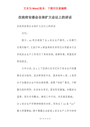 在政府安委会全体扩大会议上的讲话.docx