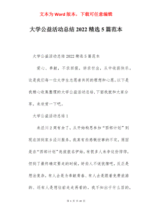 大学公益活动总结2022精选5篇范本.docx