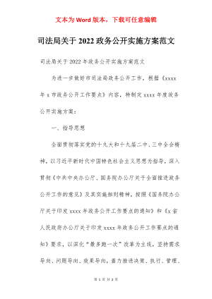 司法局关于2022政务公开实施方案范文.docx