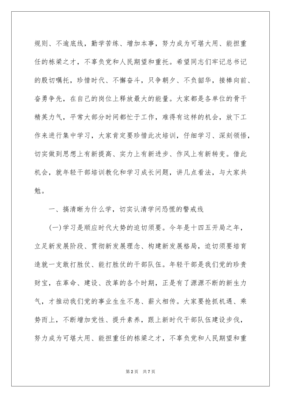 2022组织部长在2022年优秀青年干部培训班上的讲话.docx_第2页