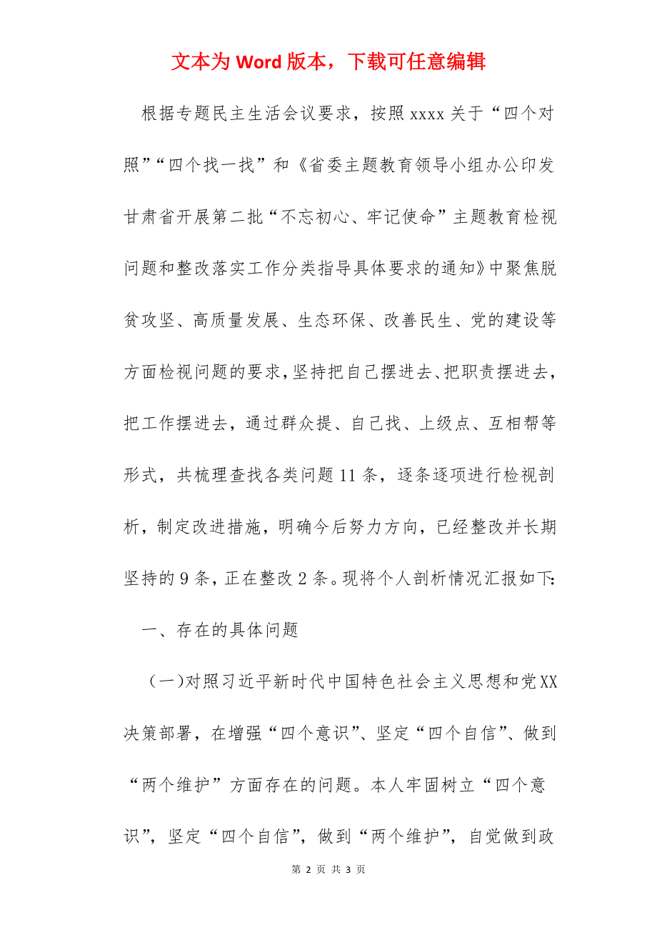 县委常委政法委书记主题教育专题民主生活会个人检视剖析材料.docx_第2页