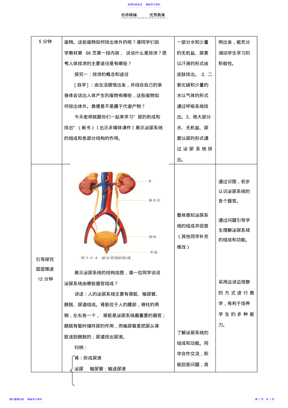 2022年七年级生物下册第3单元第4章第1节尿液的形成和排出教案2济南版 .pdf_第2页