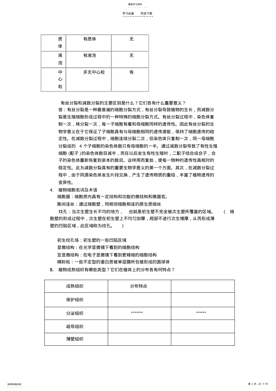 2022年植物学上册复习思考题整理笔记 .pdf_第2页