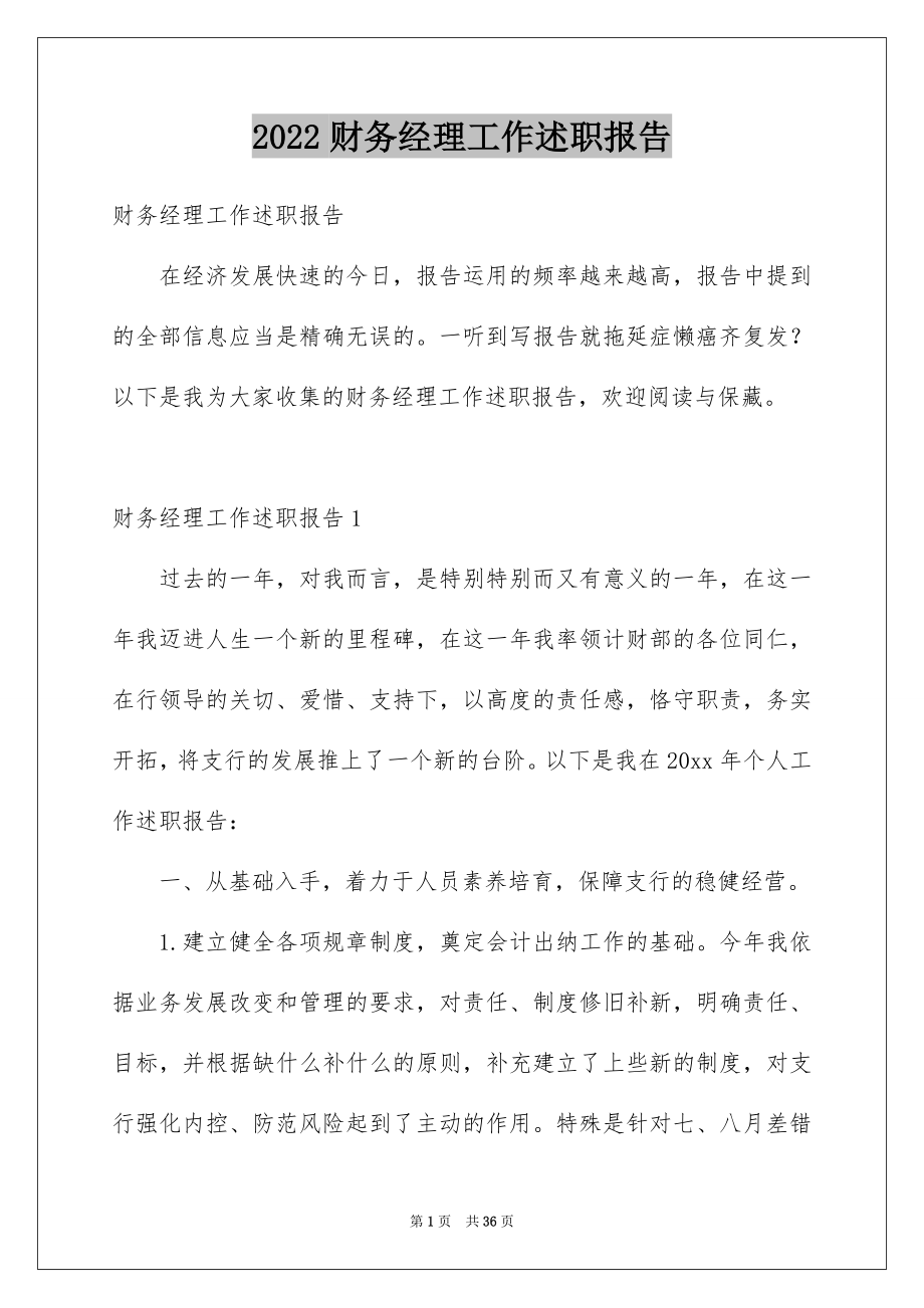 2022财务经理工作述职报告例文.docx_第1页