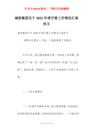 城投集团关于2022年度开展工作情况汇报范文.docx