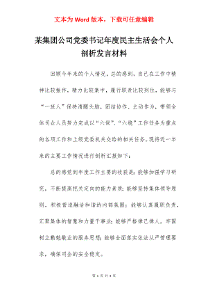 某集团公司党委书记年度民主生活会个人剖析发言材料.docx