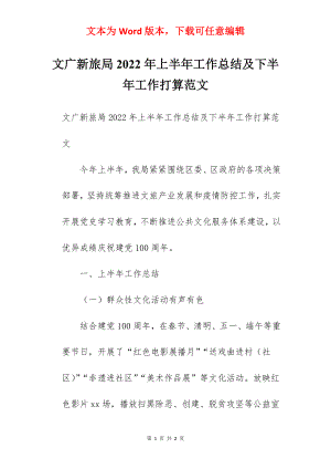 文广新旅局2022年上半年工作总结及下半年工作打算范文.docx