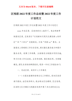 区残联2022年度工作总结暨2022年度工作计划范文.docx