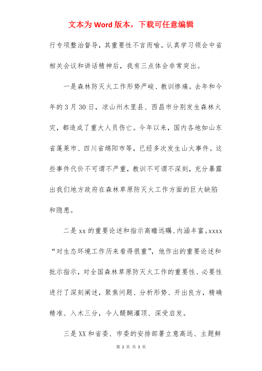 县长关于森林防灭火思想认识提升专项整治学习教育工作发言提纲.docx_第2页