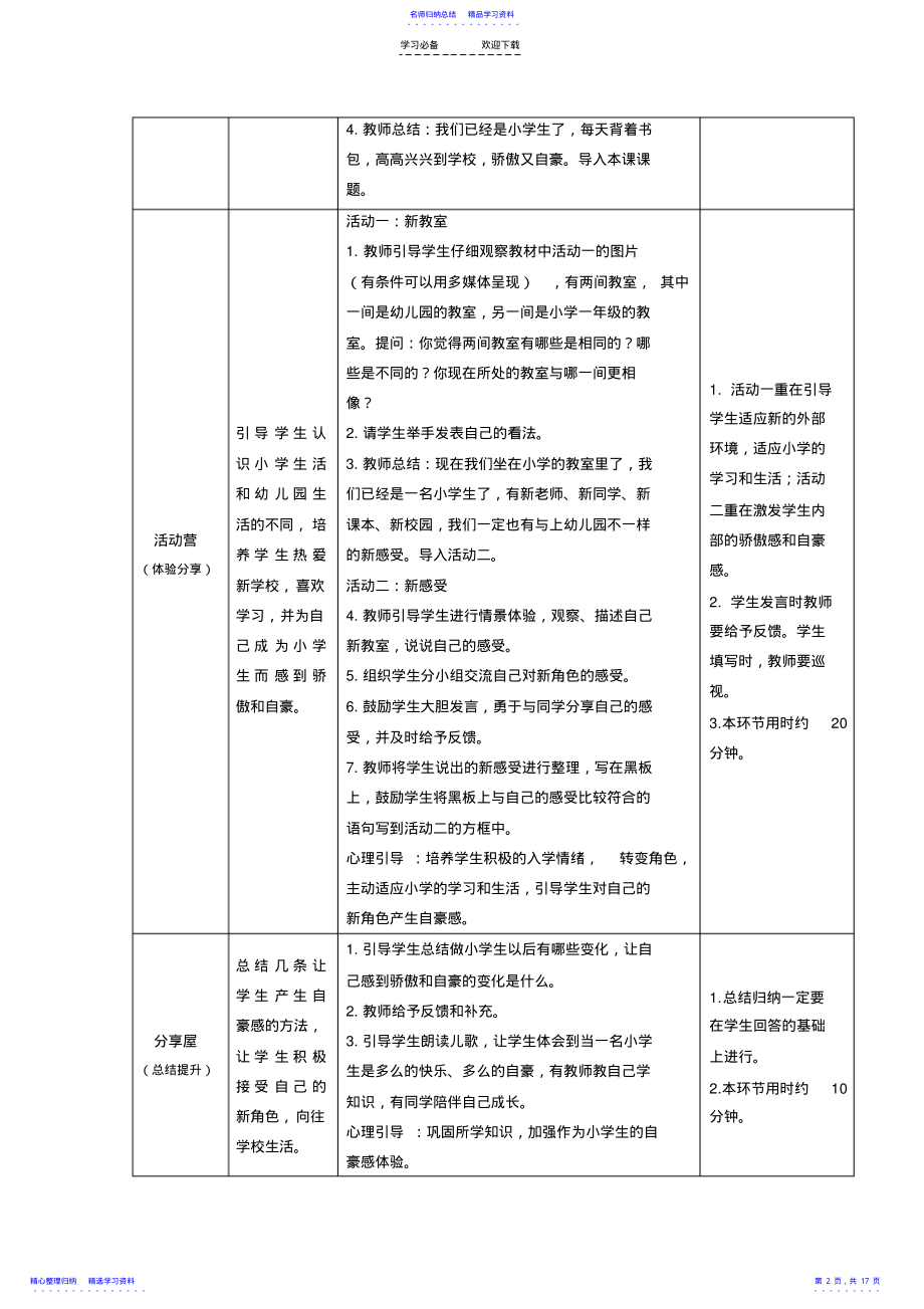 2022年一年级全册心理健康教育教案 .pdf_第2页