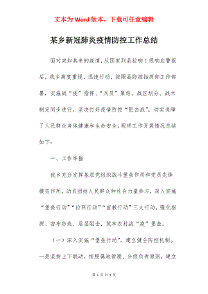 某乡新冠肺炎疫情防控工作总结.docx