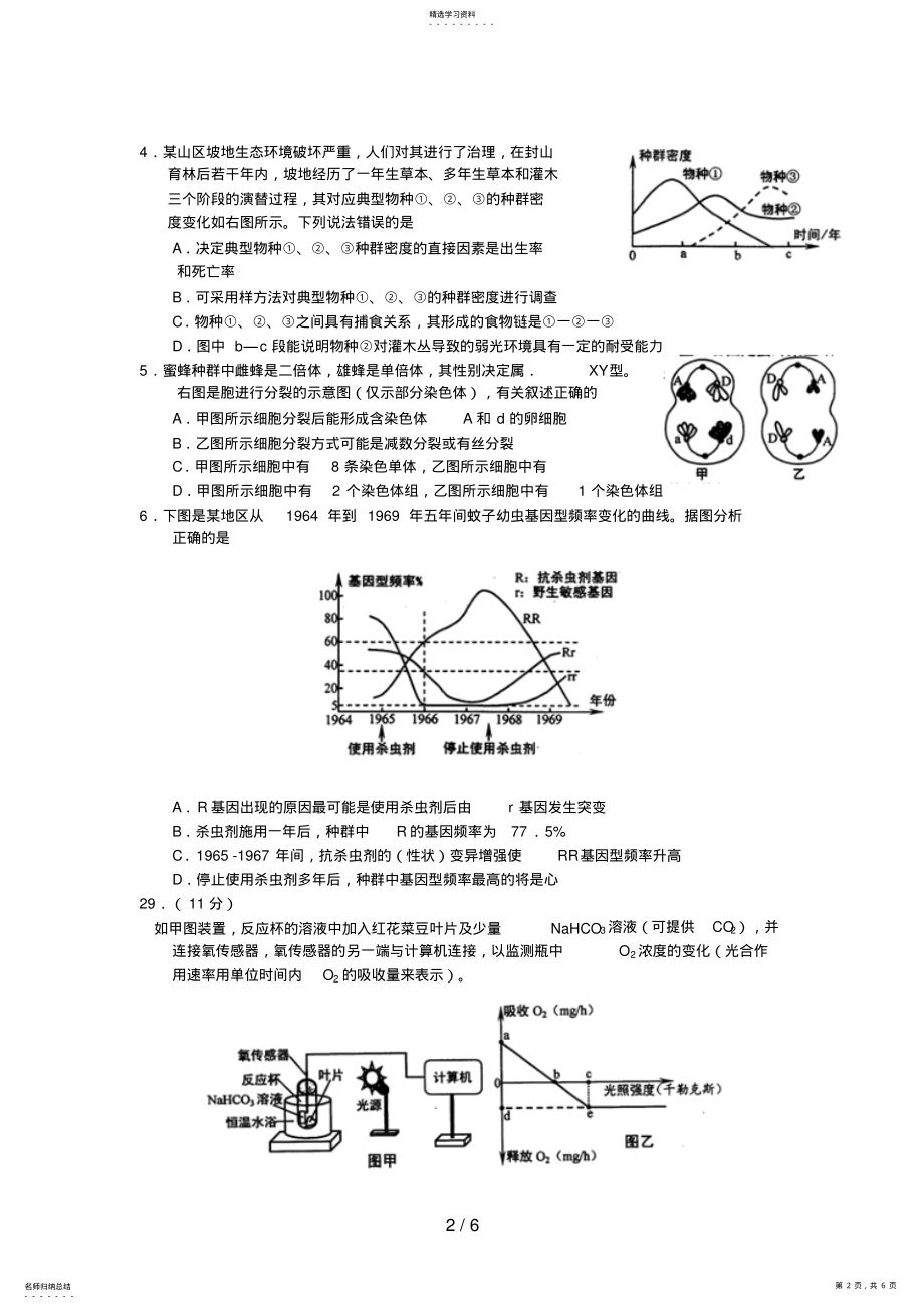 2022年武昌区届高三上学期期末考试生物试题及答案 .pdf_第2页