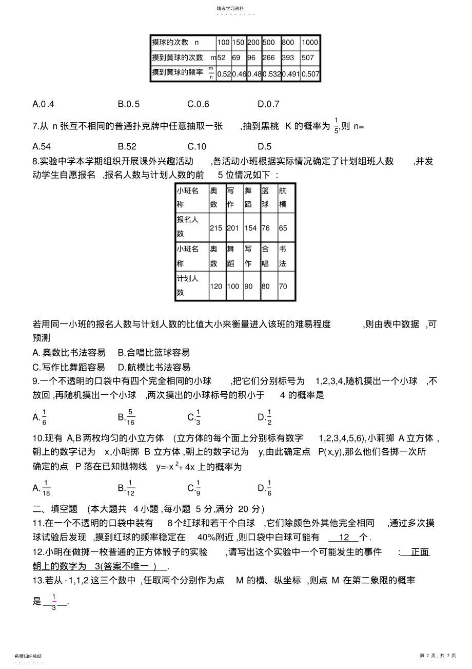 2022年概率初步测试卷-含答案 .pdf_第2页