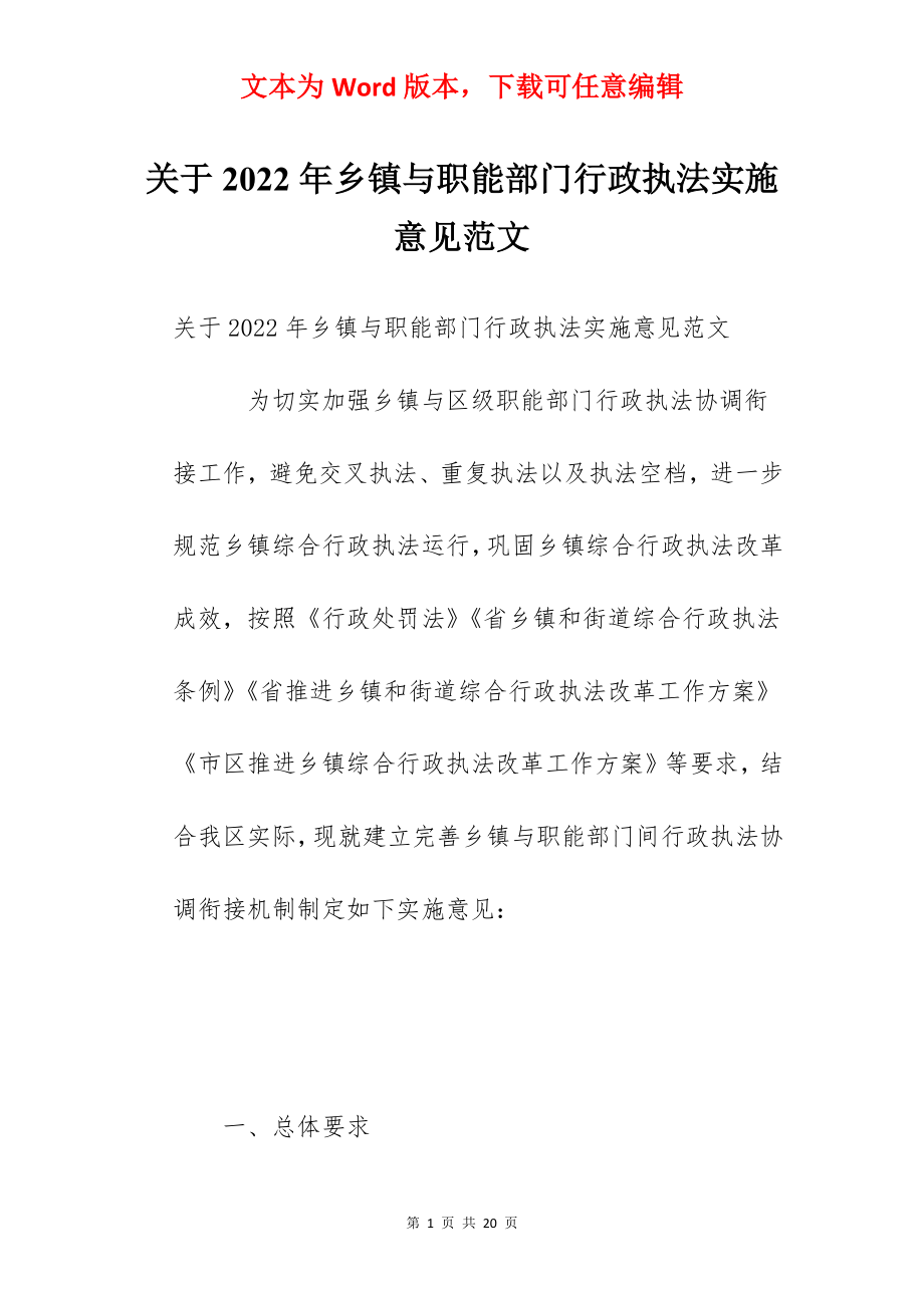 关于2022年乡镇与职能部门行政执法实施意见范文.docx_第1页