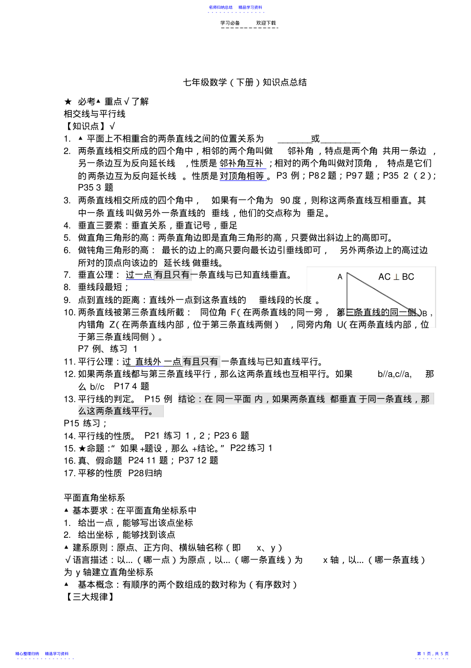 2022年七年级下数学知识点总结 .pdf_第1页