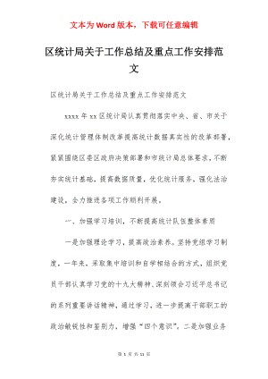 区统计局关于工作总结及重点工作安排范文.docx