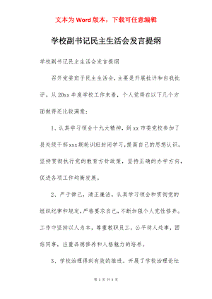 学校副书记民主生活会发言提纲.docx