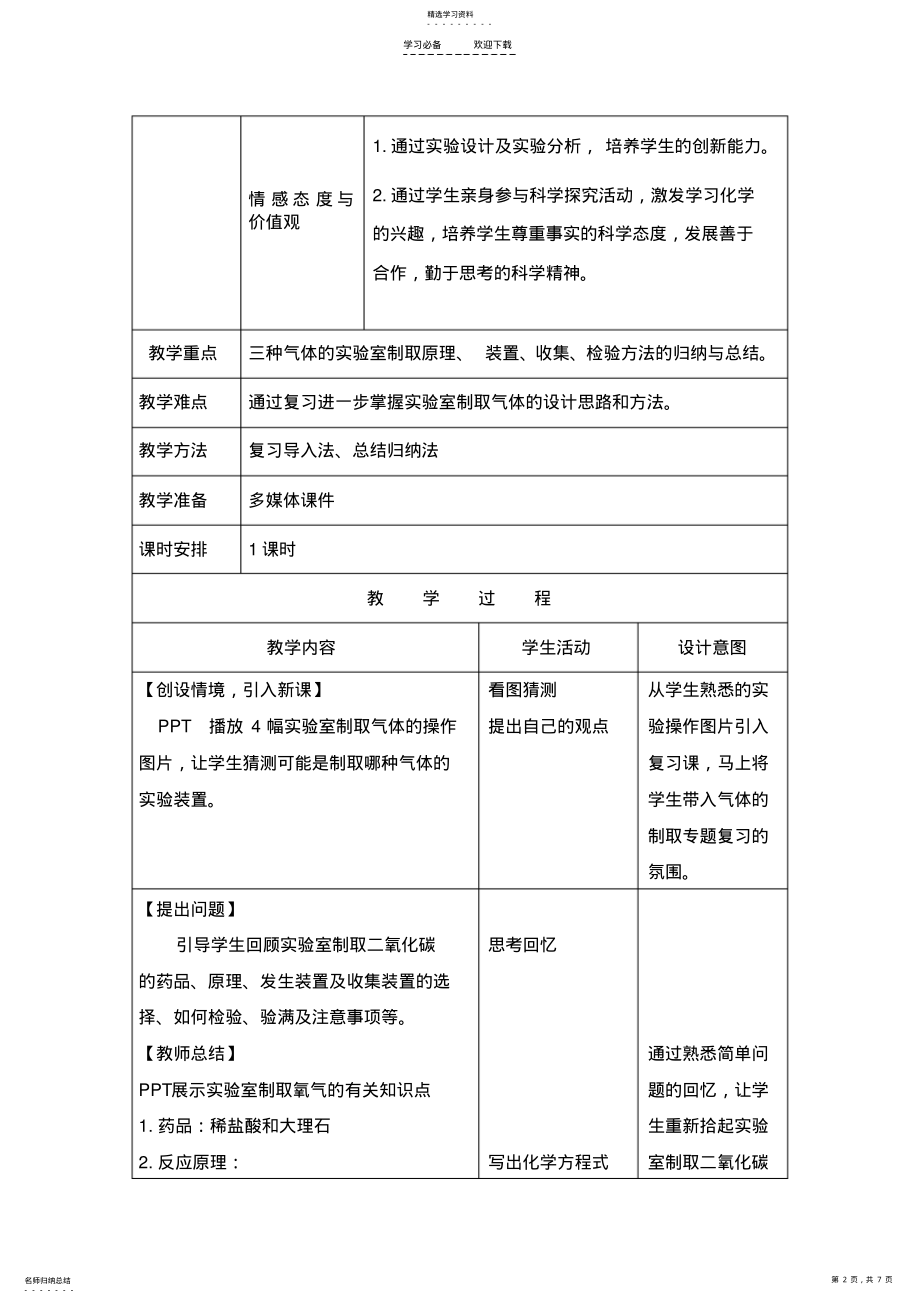 2022年氧气二氧化碳和氢气的实验室制取专题复习教案 .pdf_第2页