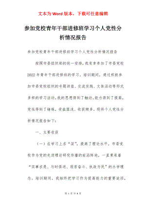 参加党校青年干部进修班学习个人党性分析情况报告.docx