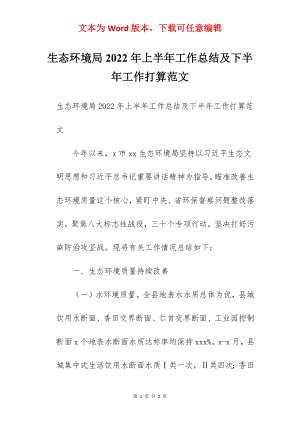 生态环境局2022年上半年工作总结及下半年工作打算范文.docx