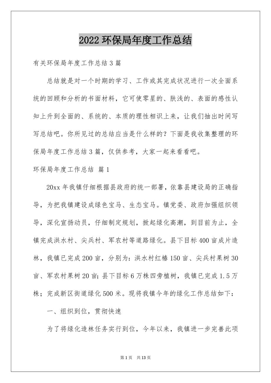 2022环保局年度工作总结范例.docx_第1页