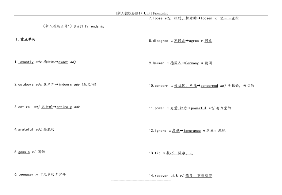 新人教版必修1单元讲义unit1friendship.doc_第2页